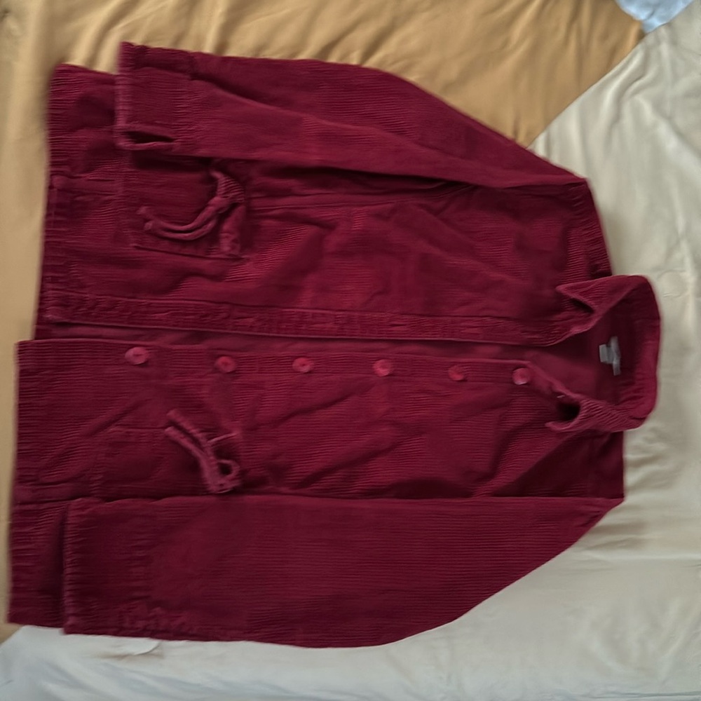 Red button up jacket